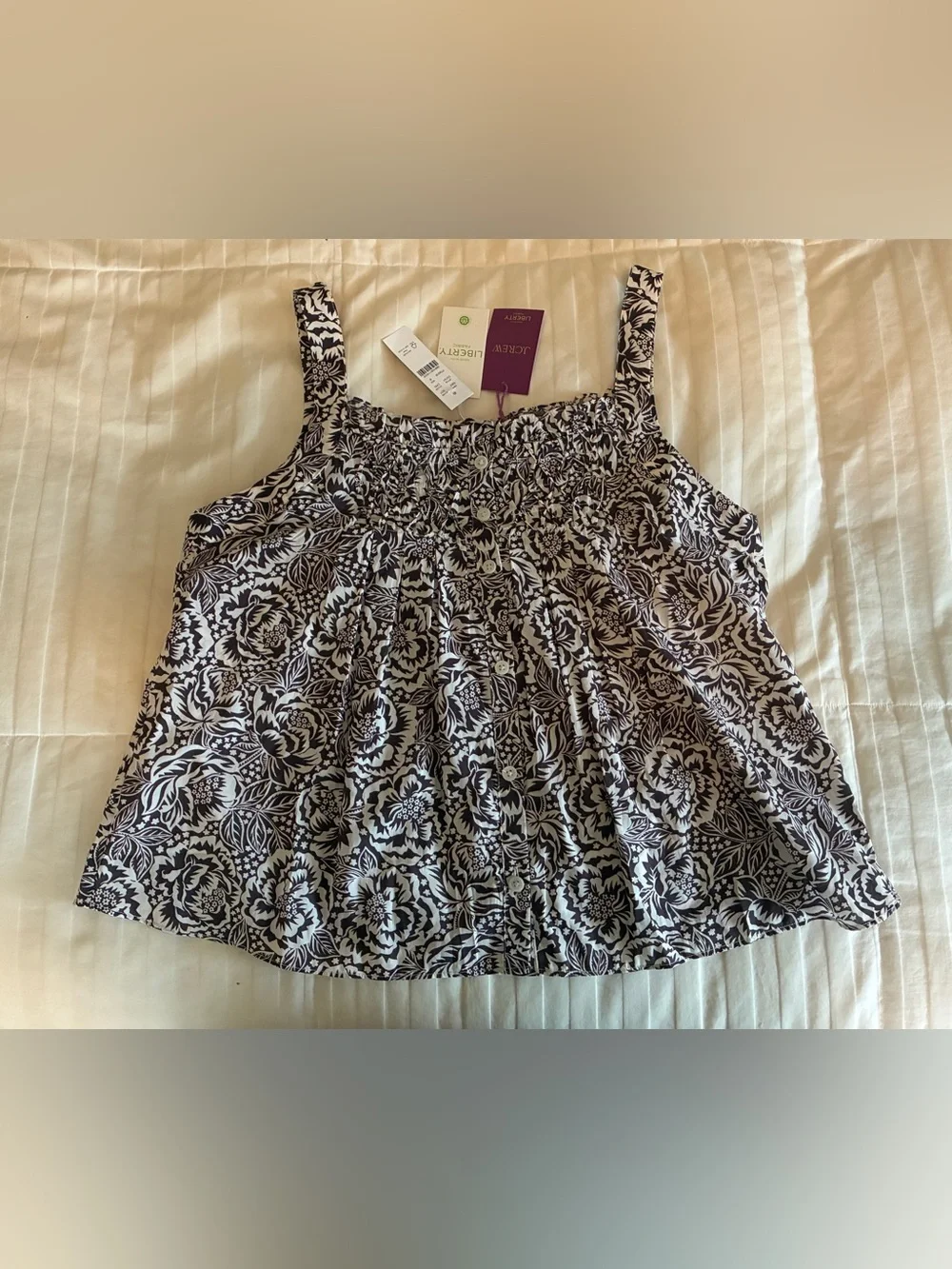 NWT J. Crew Smocked crinkle tank top in Liberty® floral organic cotton fabric S